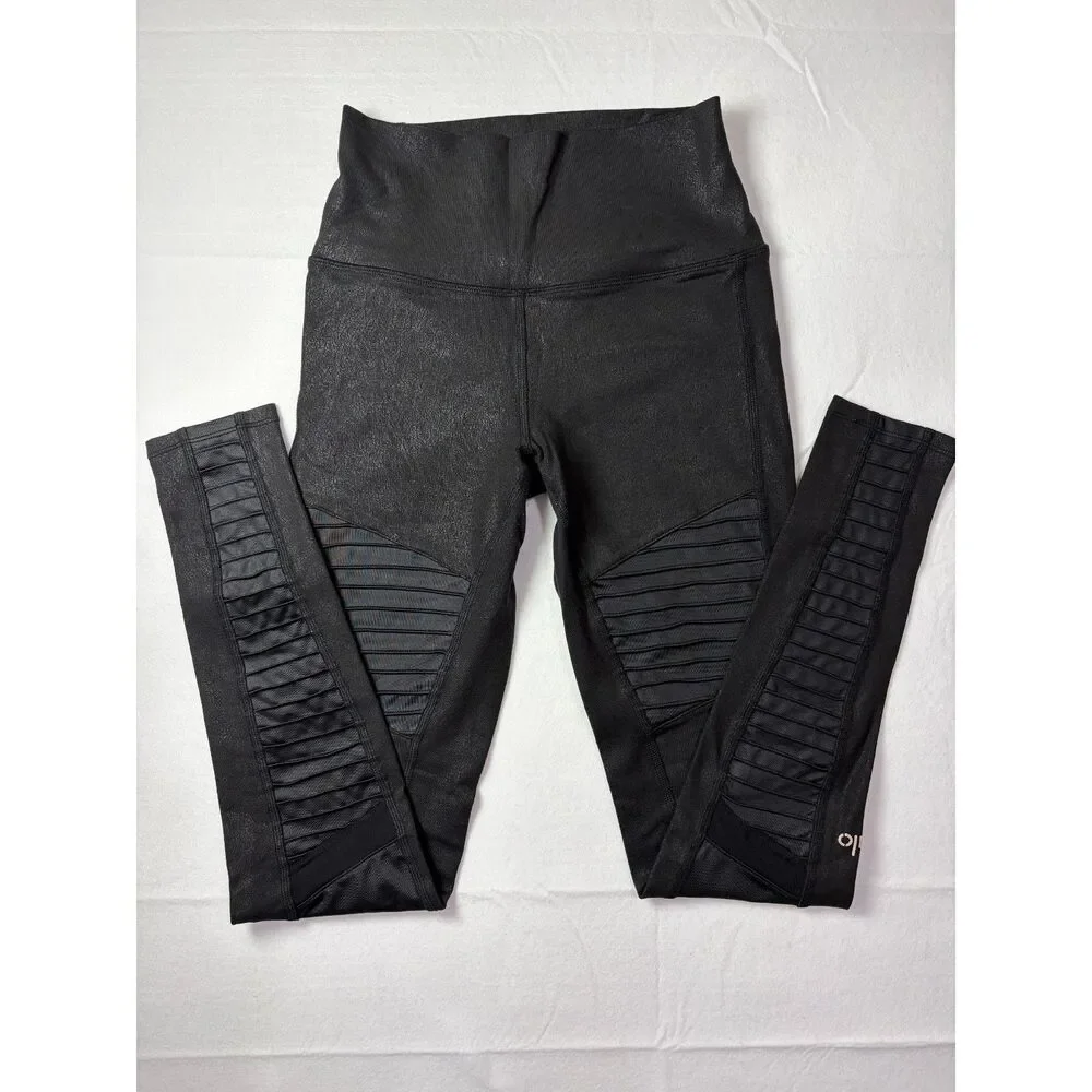 Alo Yoga High Waisted Moto Leggings Glossy Crackle Black Extra Small